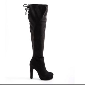 🔥 NWT TORRID OVER-THE-KNEE PLATFORM BOOT - STRETCH FAUX SUEDE BLACK- IN BOX